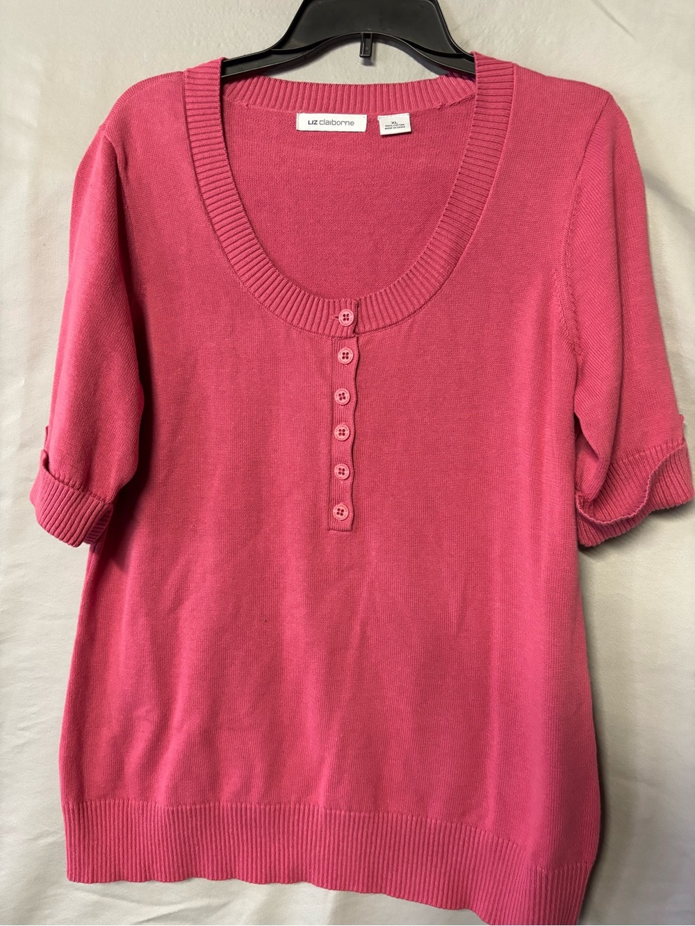Liz Claiborne Bright coral Crewneck Button Pullover